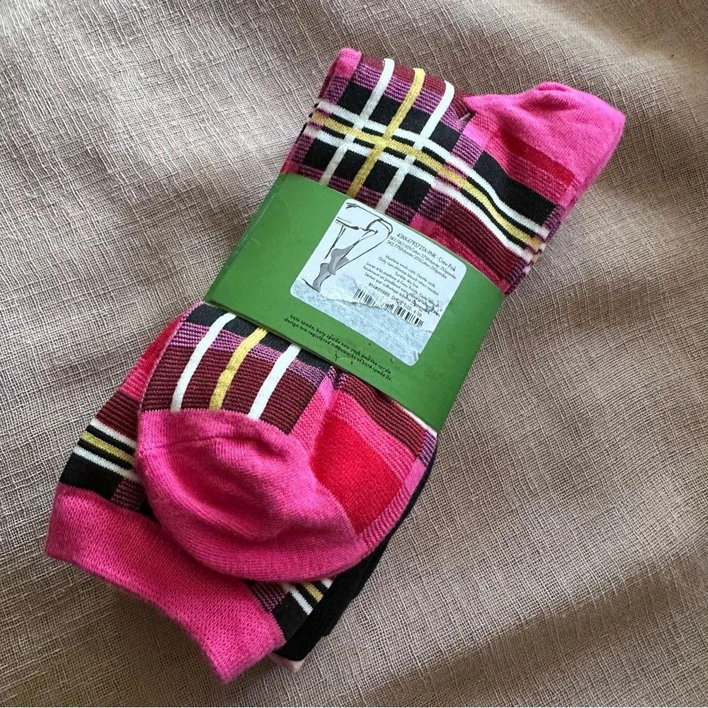 Kate Spade Wine Plaid Pattern Crew Socks 3 Pairs